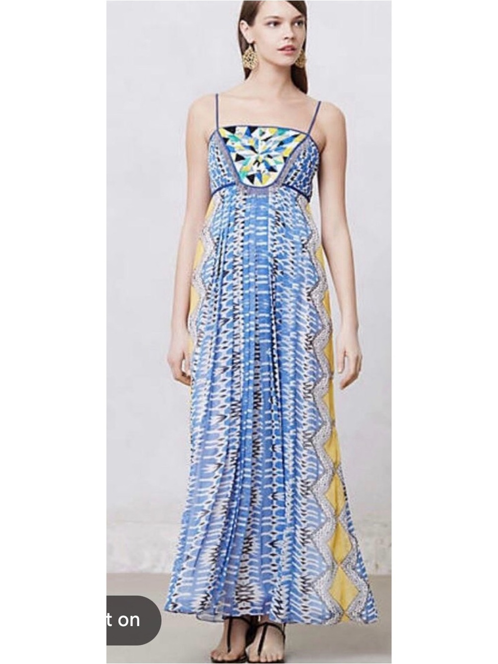 Blue & Yellow Printed Maxi Dress with Spaghetti Straps